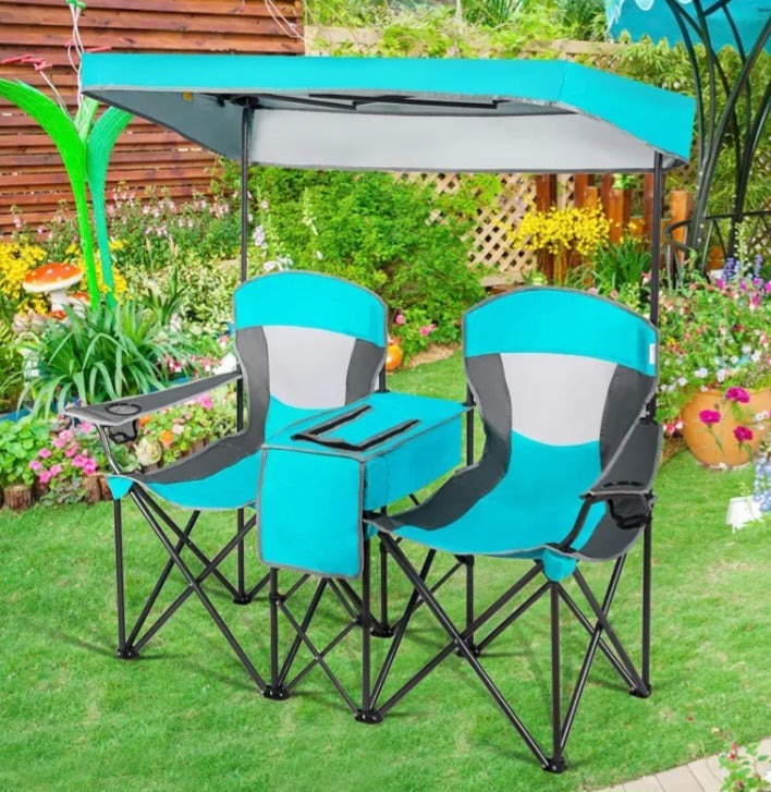 Double Sunshade Folding Chairs.