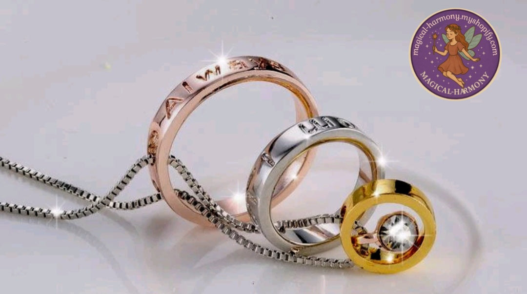 Three Interlocking Rings In Rose Gold, Silver & Gold Plating