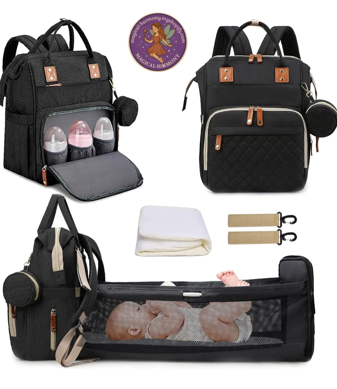 Baby Diaper Backpack With Portable Baby Bed/Changing Station