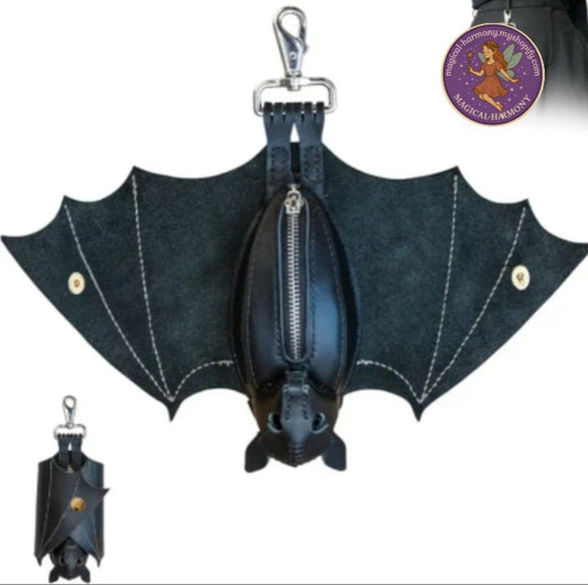 Handmade Gothic Bat Coin Purse with Wings