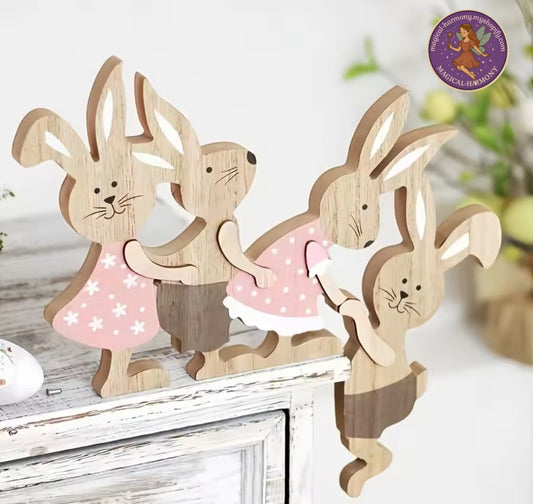 Wooden Easter Bunny Family Ornament