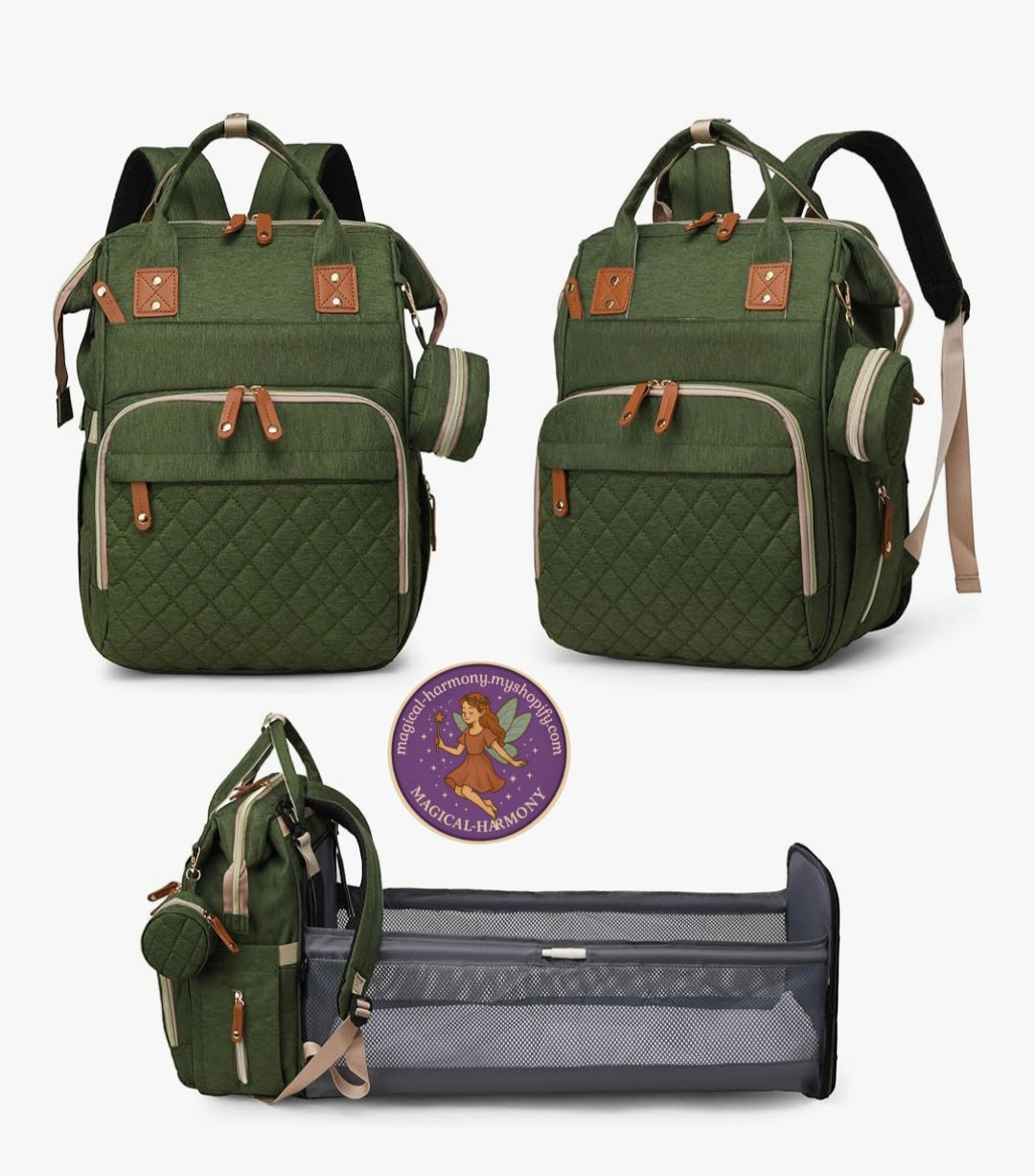 Baby Diaper Backpack With Portable Baby Bed/Changing Station