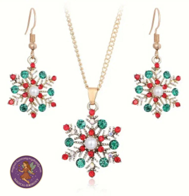 3pcs Snowflake Necklace & Earrings Jewelry Set
