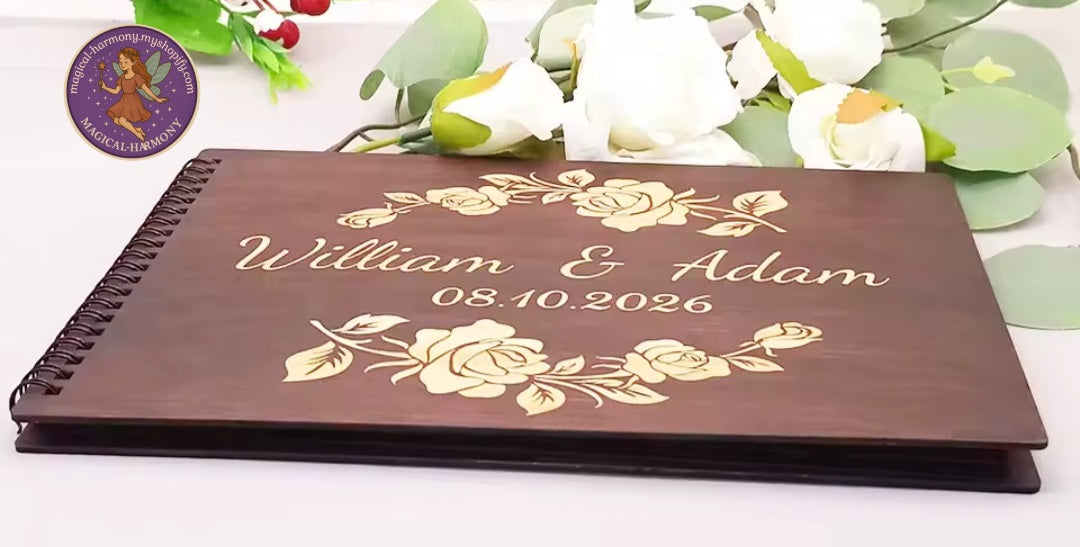 Personalised Wooden Wedding Guest Book – Laser Engraved Keepsake