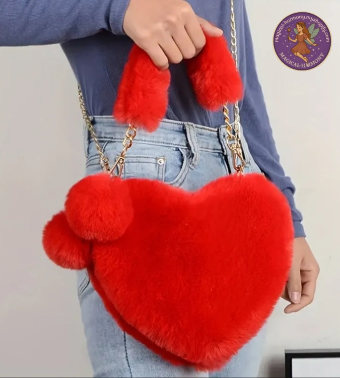Women’s Plush Heart-Shaped Shoulder Bags