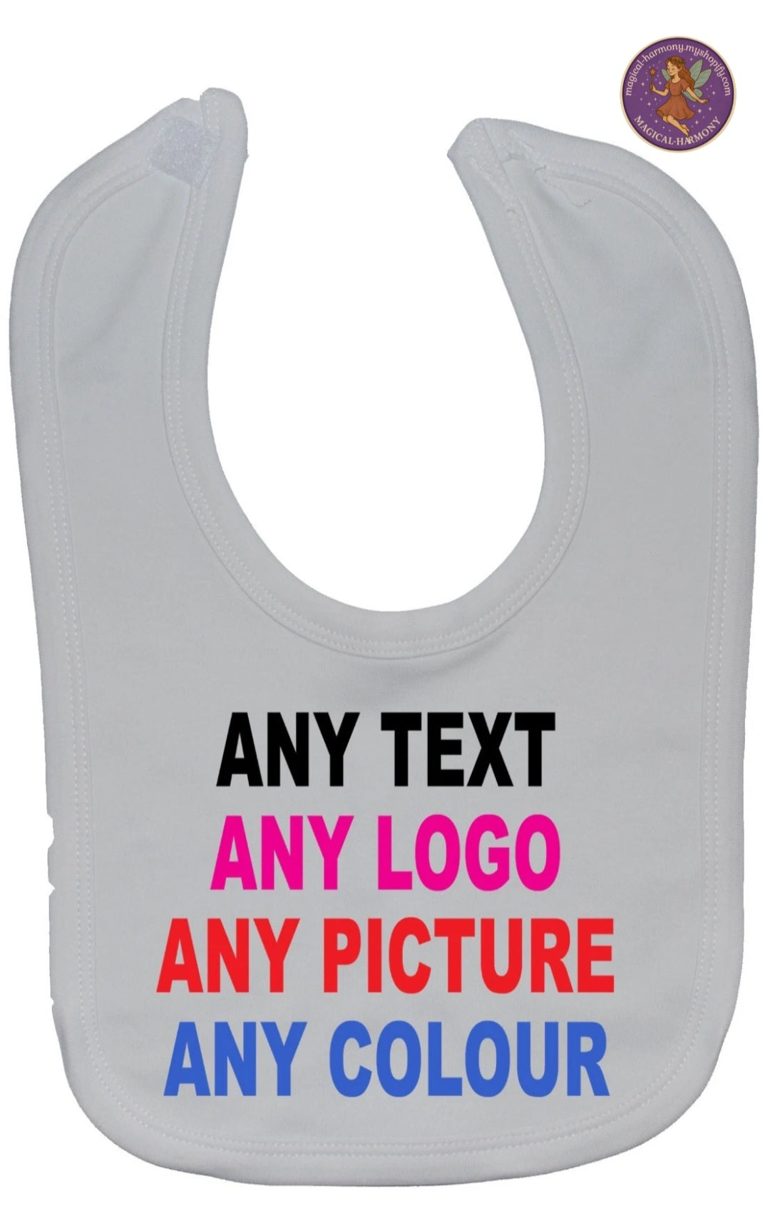 Personalised Any Text, Logo, Image Any colours Baby Nursery Feeding Bib 0-3 yrs