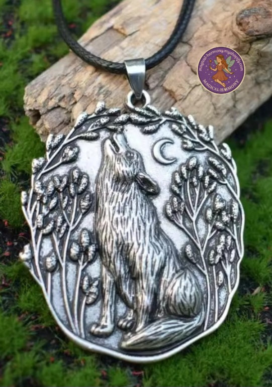 Moon Wolf Pendant Necklace