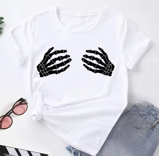 White Skull Hand Print T-shirt