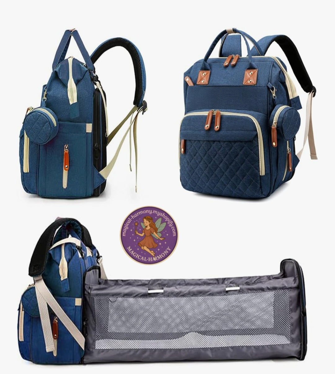 Baby Diaper Backpack With Portable Baby Bed/Changing Station