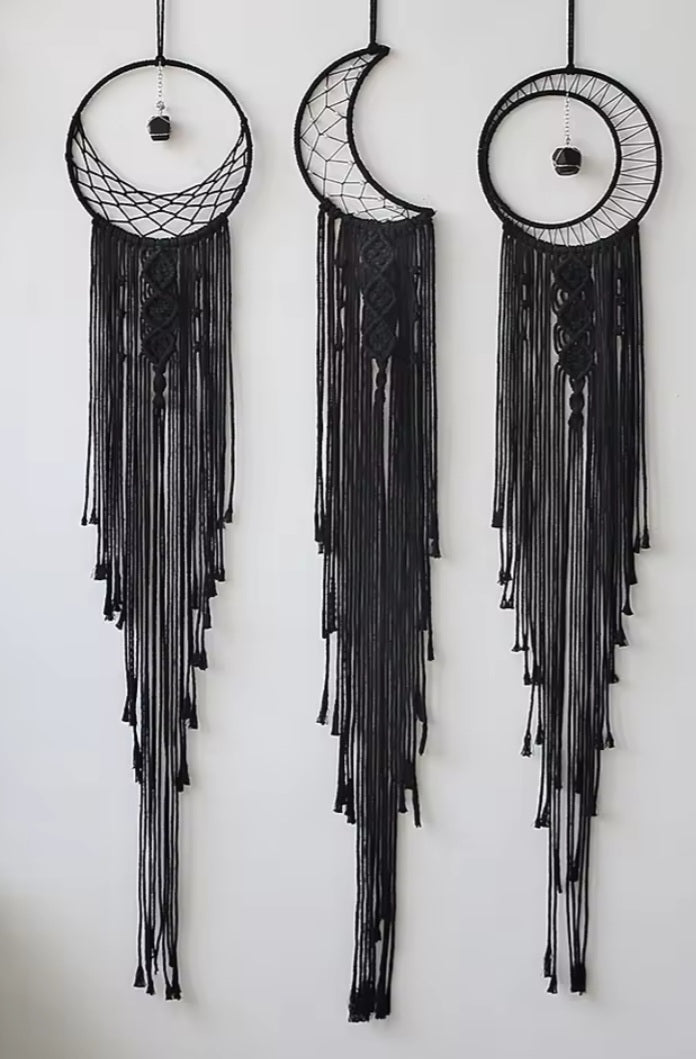 3 Piece Black Dreamcatcher With Crystal