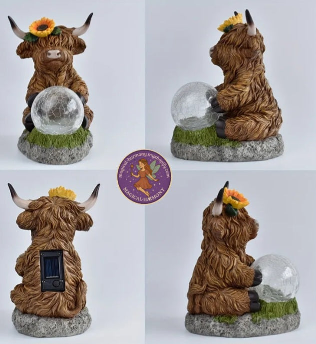 Solar-Powered Bull Glass Ball Statue