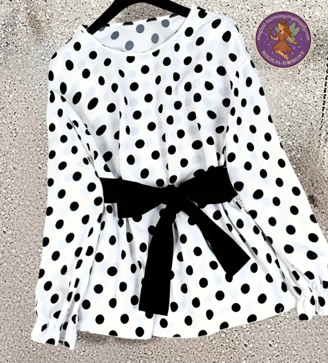 Plus Size 2-Piece Polka Dot Bow Tie Top & Flared Pants Set