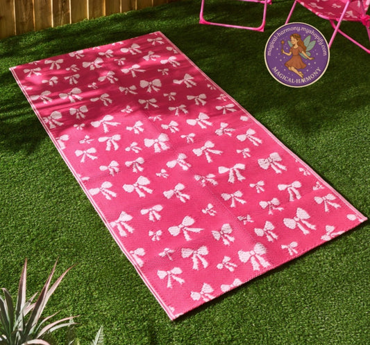 Pink Bow Print Outdoor Rug