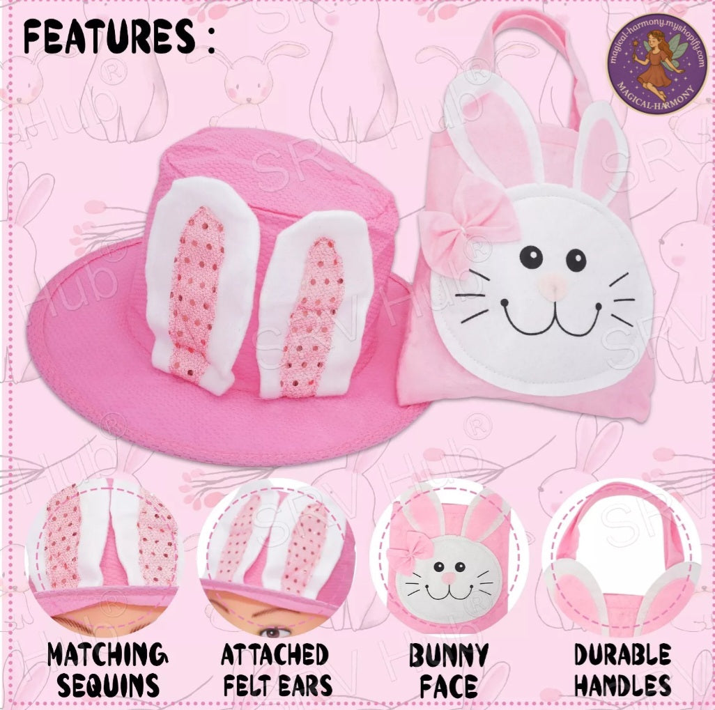 Bunny Ears Easter Hat Felt Bag with Handles Set.