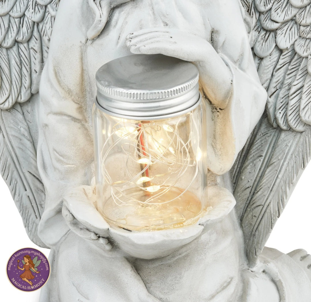 Garden Ornament Solar Fairy Angel Cherub Statue Lantern Decoration.