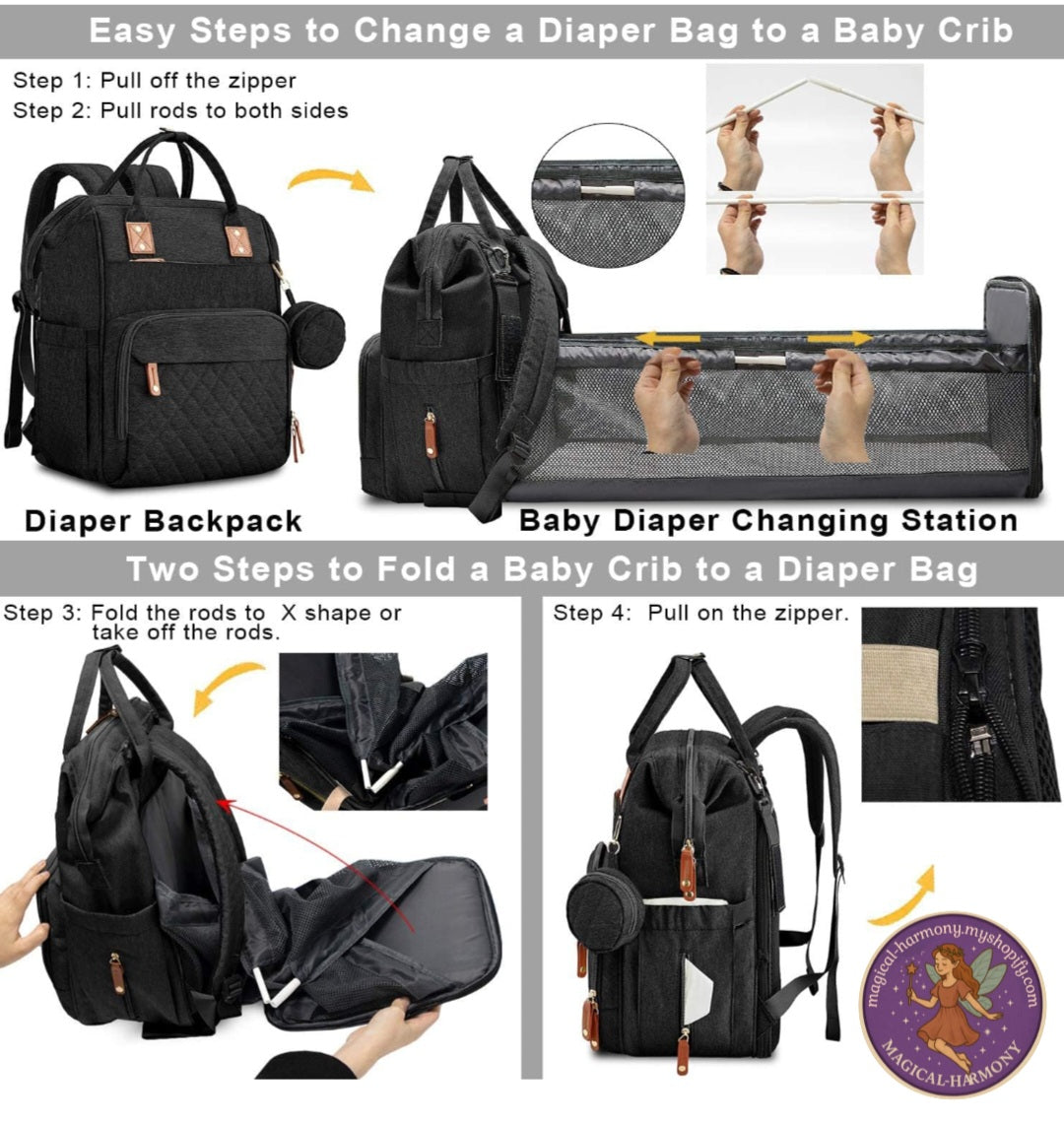 Baby Diaper Backpack With Portable Baby Bed/Changing Station