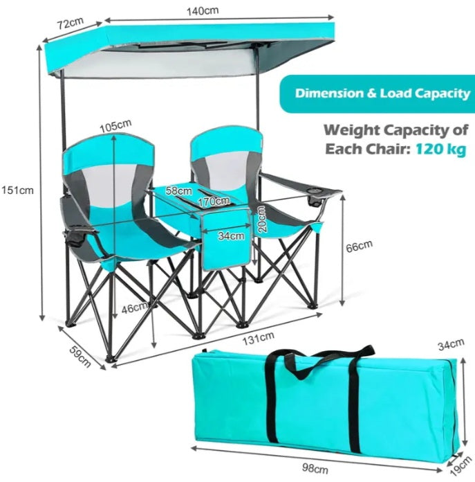 Double Sunshade Folding Chairs.
