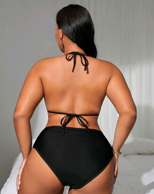 Swim Lushoire Summer Beach Plus Size Women Simple Printed Swimwear Bikini Set