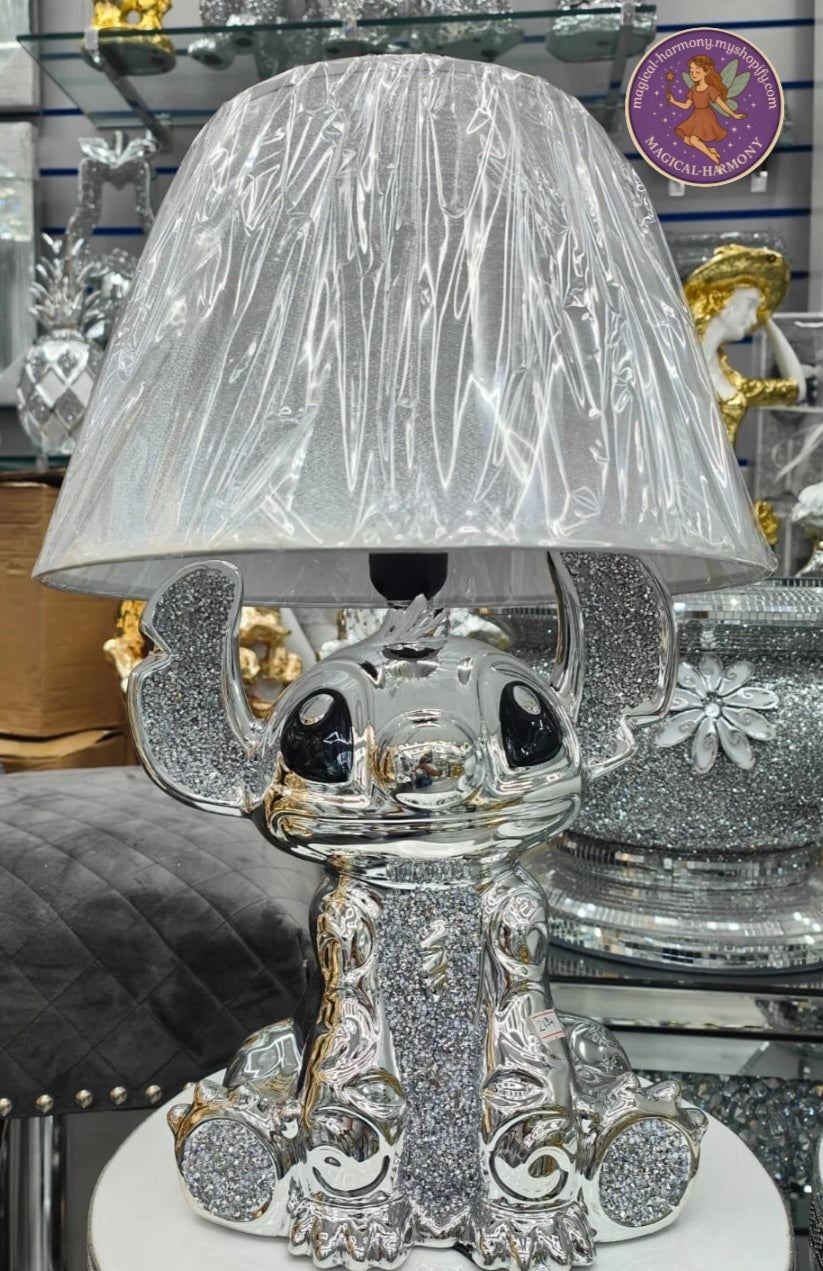 Bling Crushed Diamond Silver Table Lamp with Shade Ceramic Base Silver