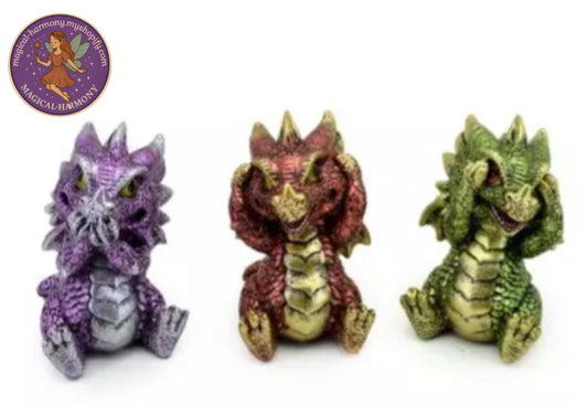 Set of 3 Elements Baby Dragon Hear No Speak No See No Evil