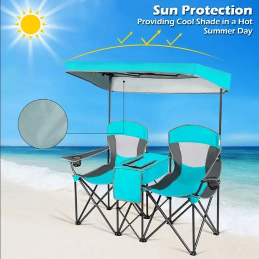 Double Sunshade Folding Chairs.