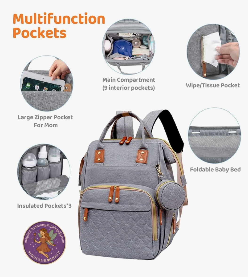 Baby Diaper Backpack With Portable Baby Bed/Changing Station