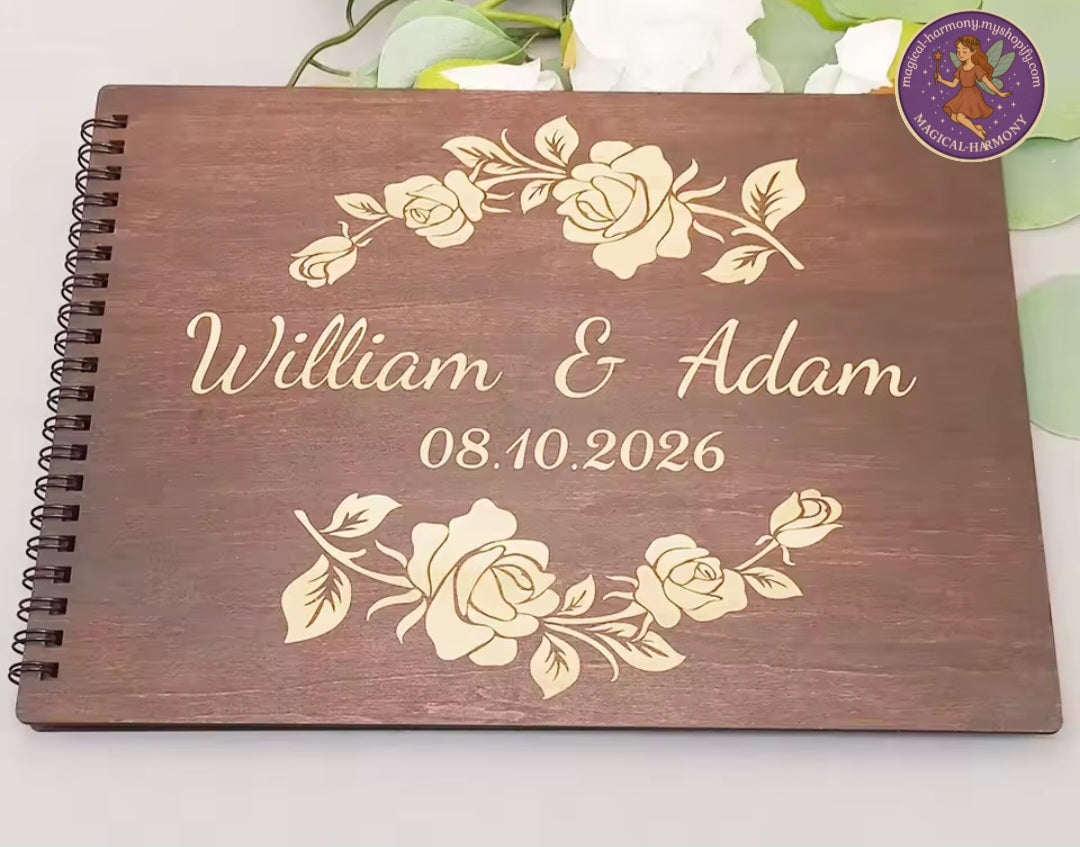 Personalised Wooden Wedding Guest Book – Laser Engraved Keepsake