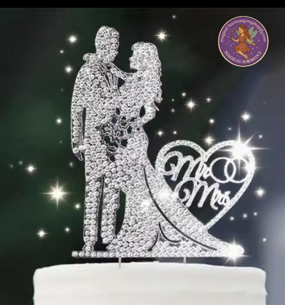 Mr & Mrs Crystal Rhinestone Cake Topper.
