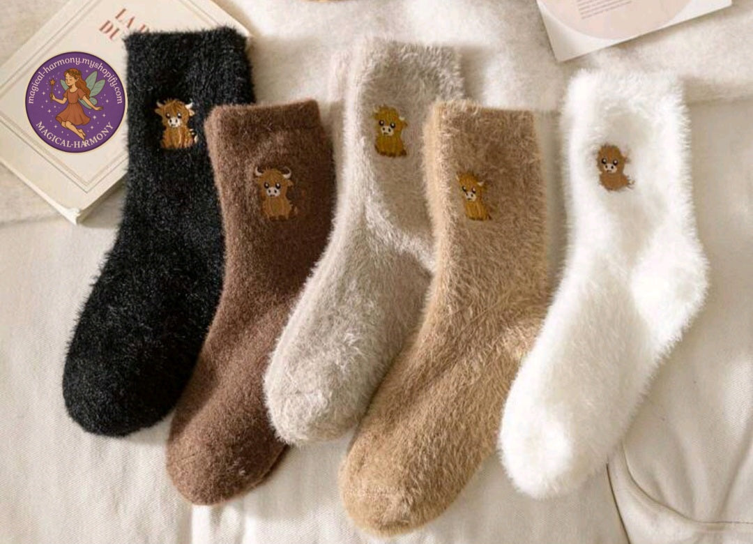 Cute Highland Cow Cosy Fluffy Socks