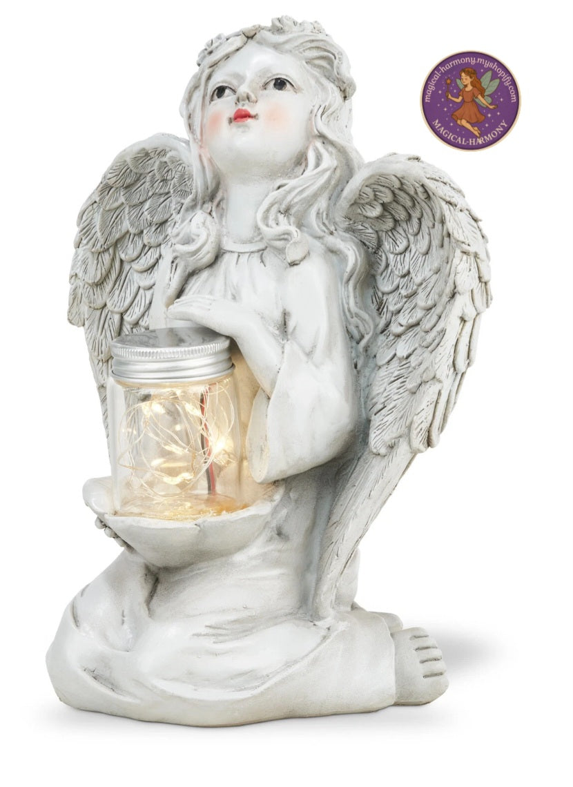 Garden Ornament Solar Fairy Angel Cherub Statue Lantern Decoration.