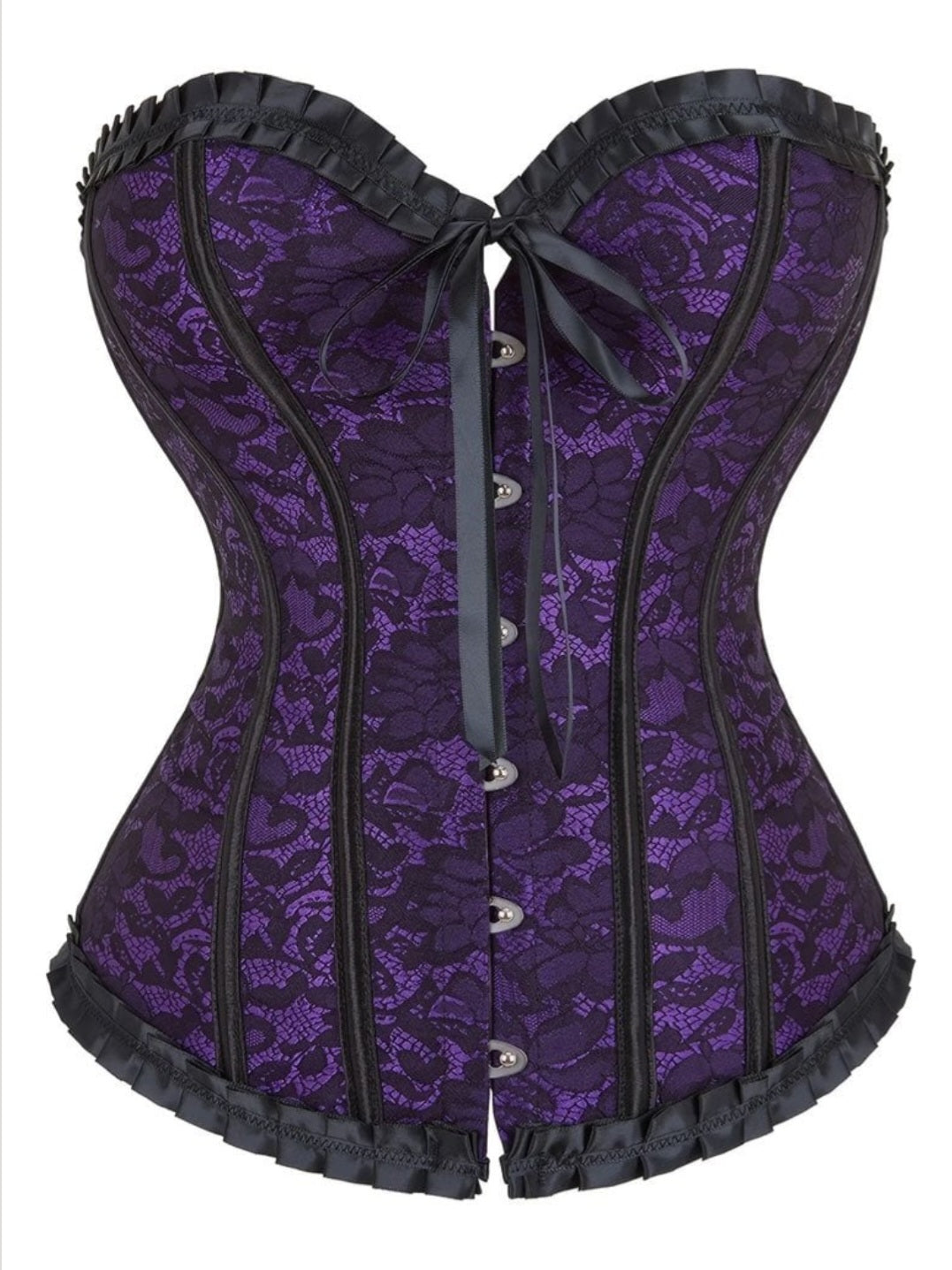 Purple Satin Corset With Black Lace