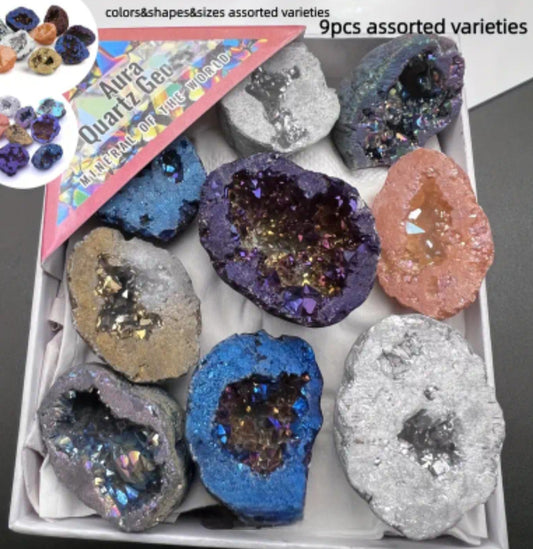 9 piece Natural Stone Geode Quartz