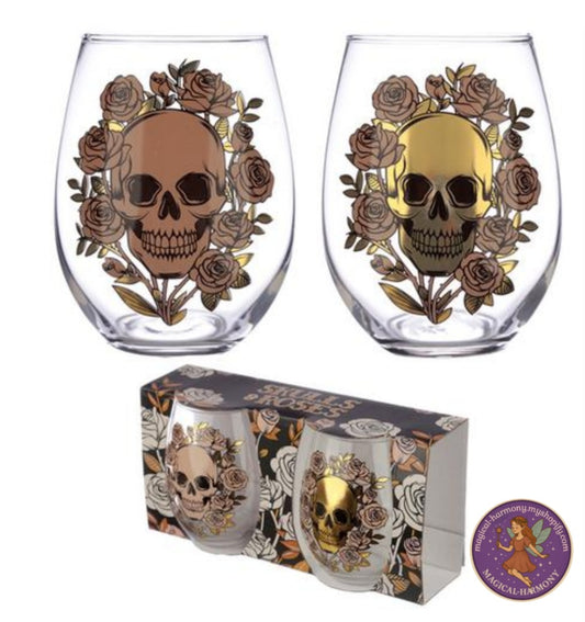 Set of 2 Skulls And Roses Glass Tumblers