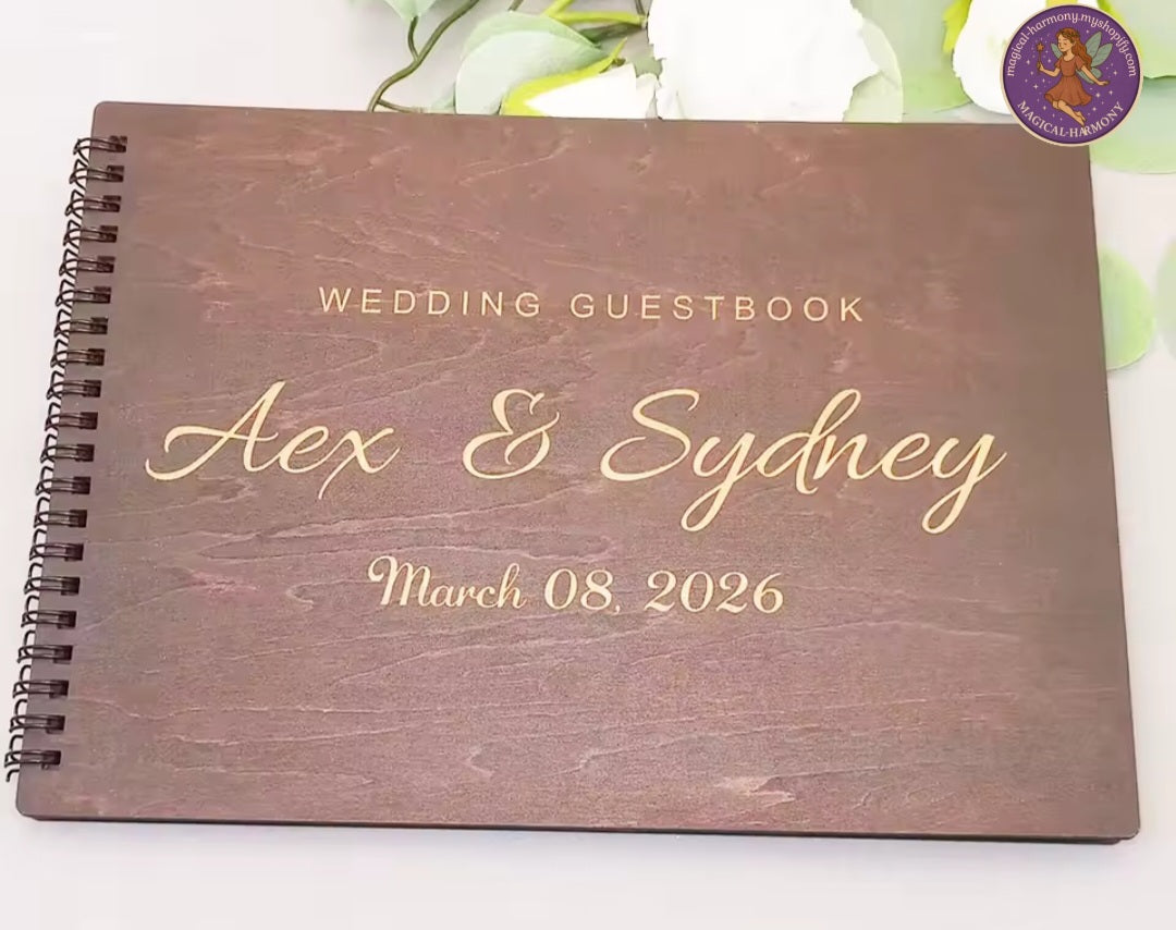 Personalised Wooden Wedding Guest Book – Laser Engraved Keepsake
