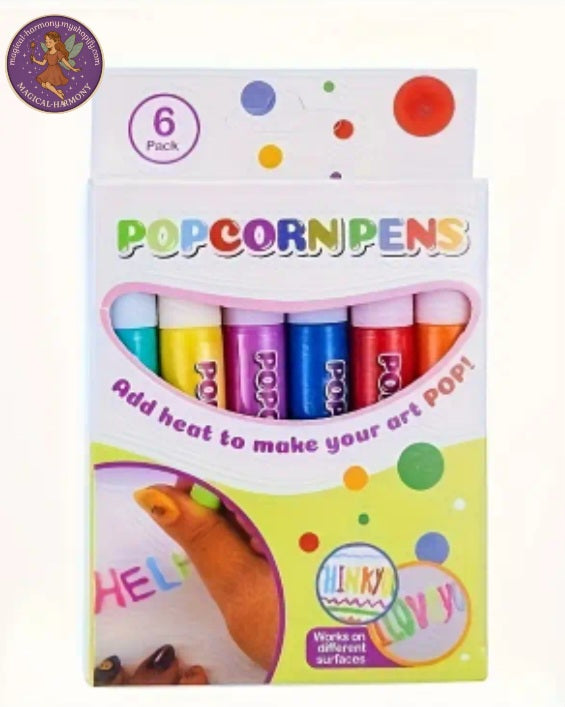 6 3D Popcorn Colour Pens