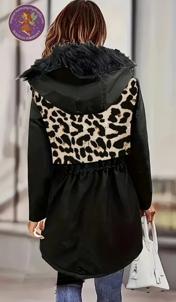 Plus Size Leopard Print Parka Coat