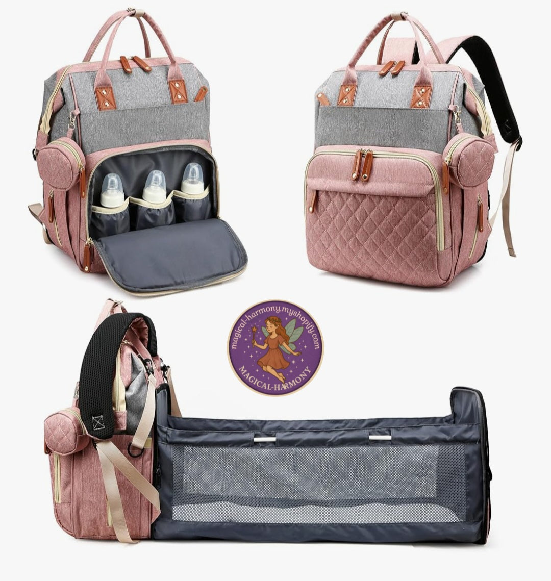 Baby Diaper Backpack With Portable Baby Bed/Changing Station