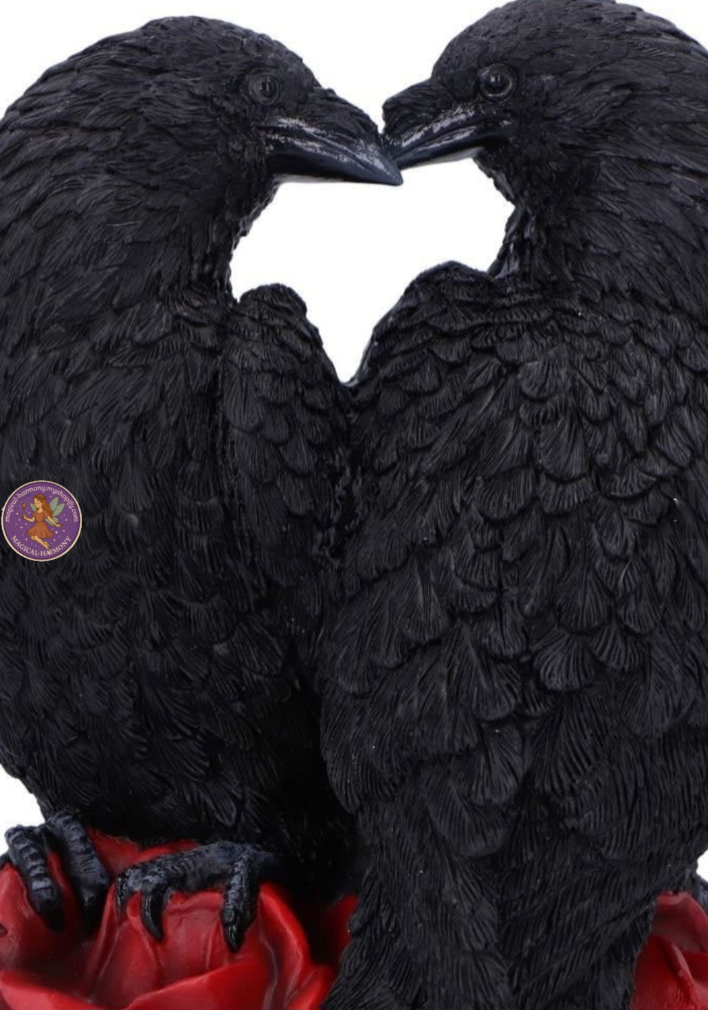 Black
Ravens figurine
Red rose base
Resin
20cm
The Raven Romance Figurine  is a detailed decorative resin figurine that captures the haunting beauty of love in the shadows. Two ravens, sculpted with lifelike precision, meet beak-to-beak.