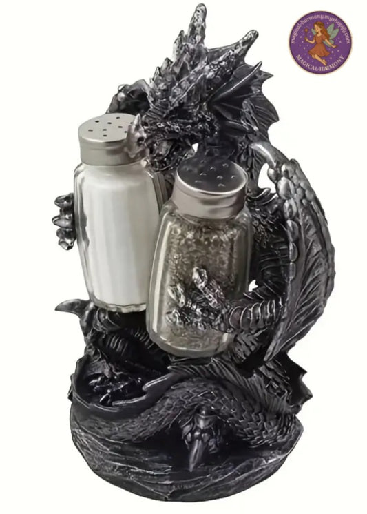 Vintage Silver Medieval Dragon Salt & Pepper Shaker Holder