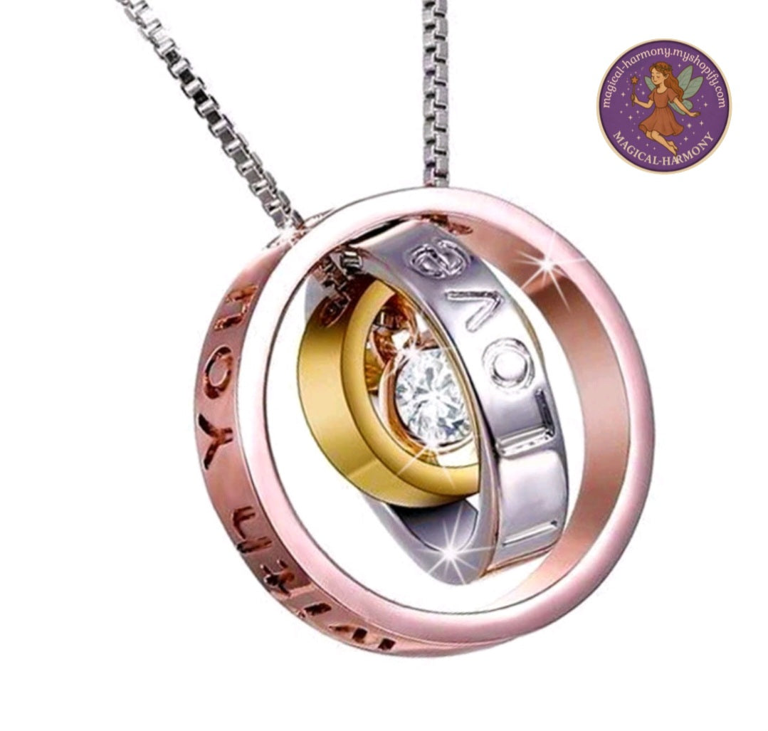 Three Interlocking Rings In Rose Gold, Silver & Gold Plating