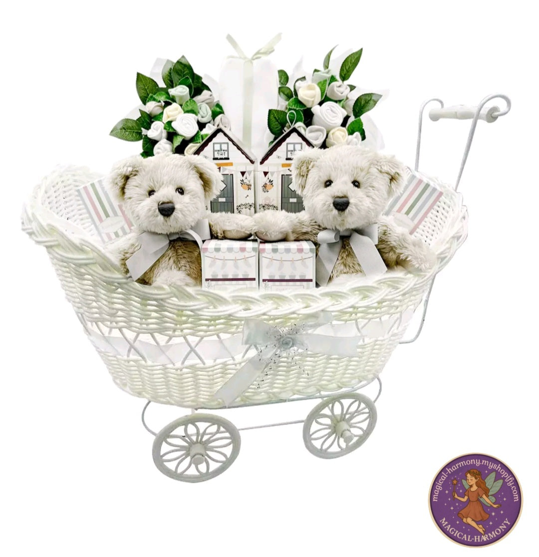 GIRLS BOYS PRAM BASKET GIFT LARGE WICKER STYLE HAMPER NEW BORN BABY SHOWER PARTY (Basket only)