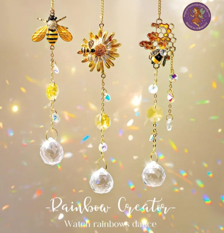 3-Pack Crystal Honeycomb Bee Sun Catchers