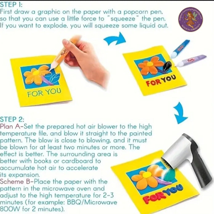 6 3D Popcorn Colour Pens