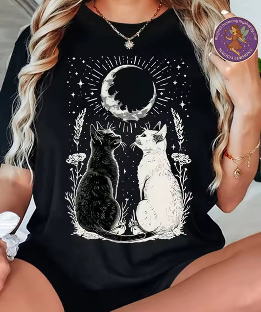 Two Cats & Moon T-Shirt