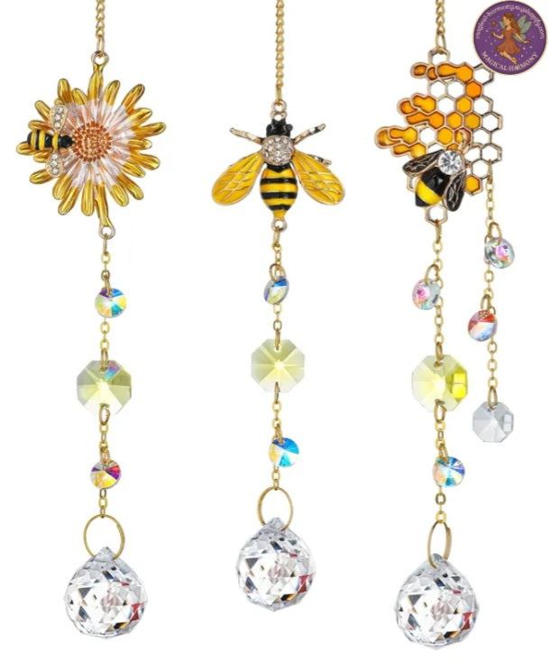 3-Pack Crystal Honeycomb Bee Sun Catchers