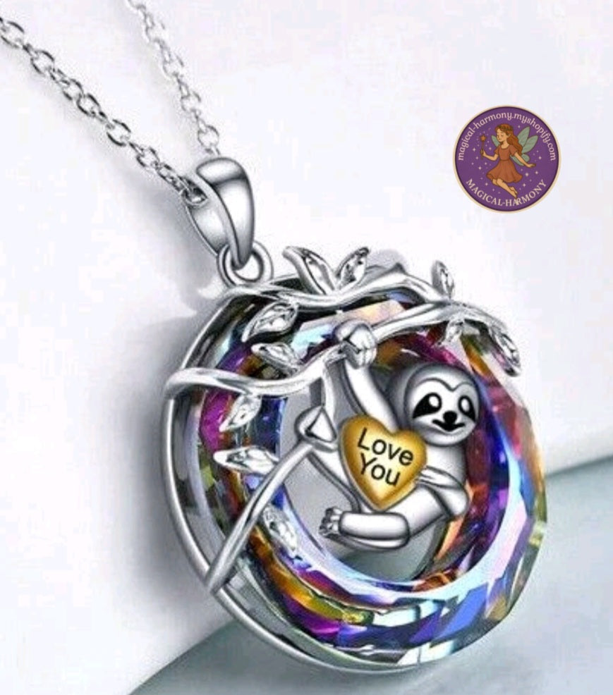 Gorgeous Sloth “Love You” Crystal Necklace