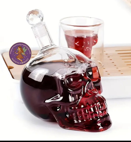 Skull Bottle & 6 Matching Glasses
