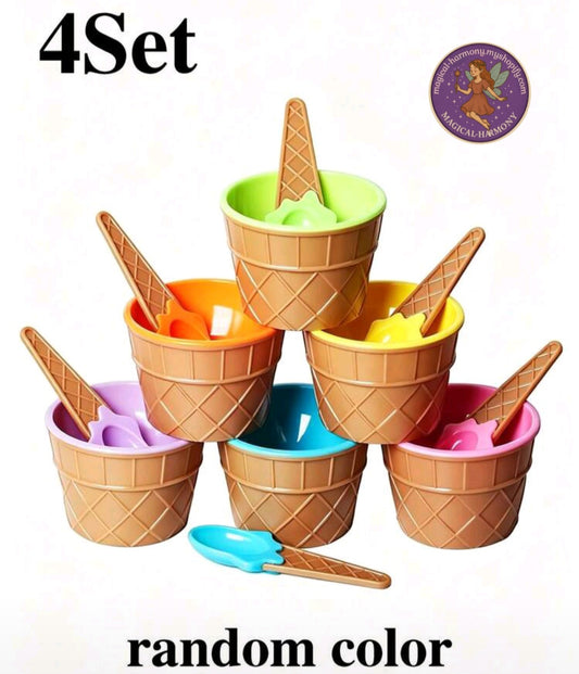 4 Piece Set Ice Cream Bowl & Spoon Set