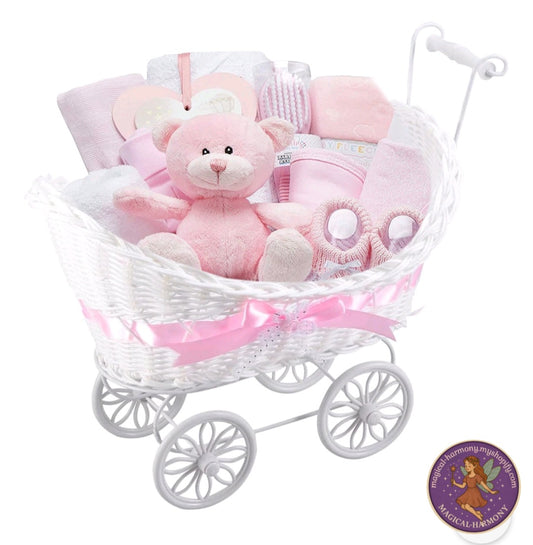 GIRLS BOYS PRAM BASKET GIFT LARGE WICKER STYLE HAMPER NEW BORN BABY SHOWER PARTY (Basket only)