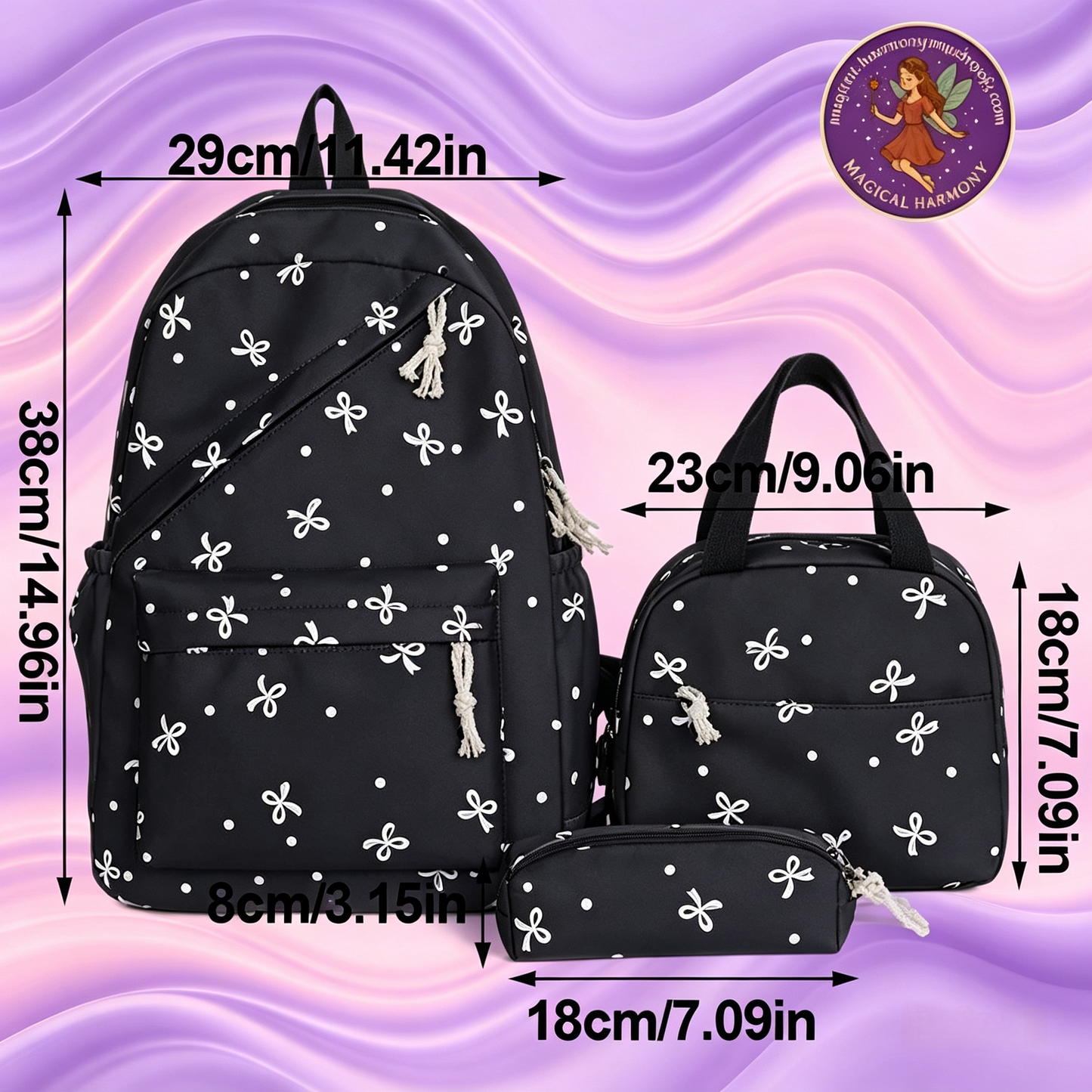 3-Piece Bow Backpack Set